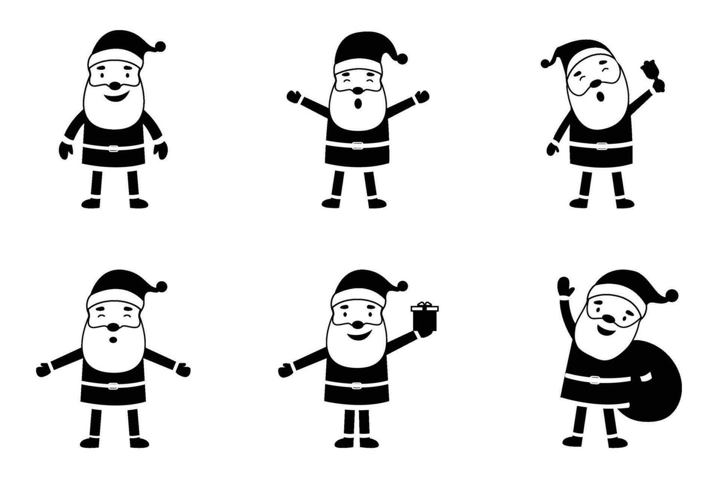 Set of black funny Santa with different emotions and situations for Christmas and New Year vector