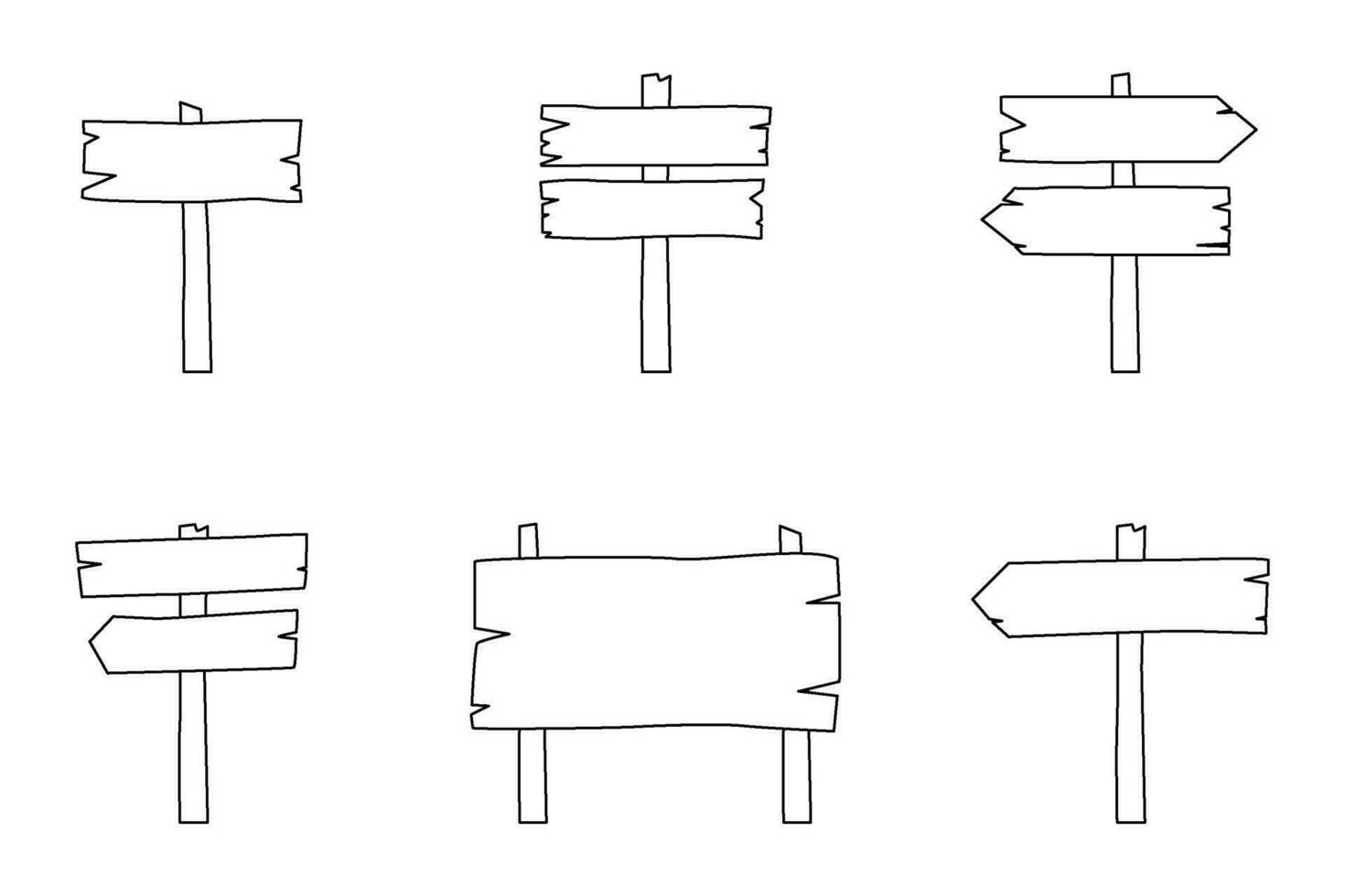 conjunto de madera letrero en plano diseño. la carretera dirección letreros y flecha punteros, postes indicadores y cartelera polos vector