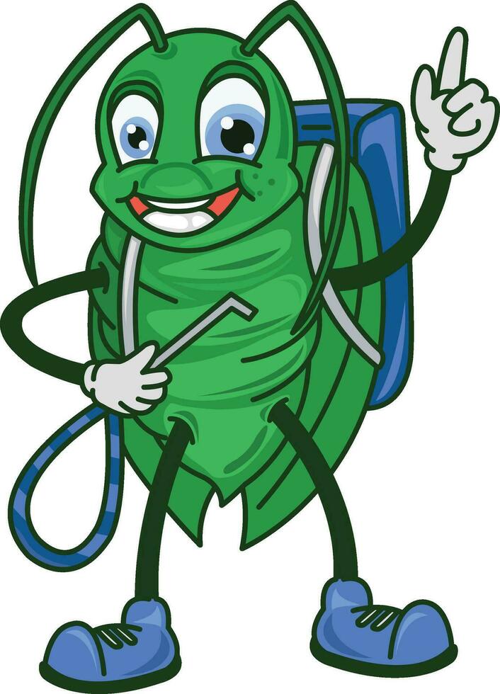 The locust mascot vector holds the pest control tool. Logo mascot design pest controls.