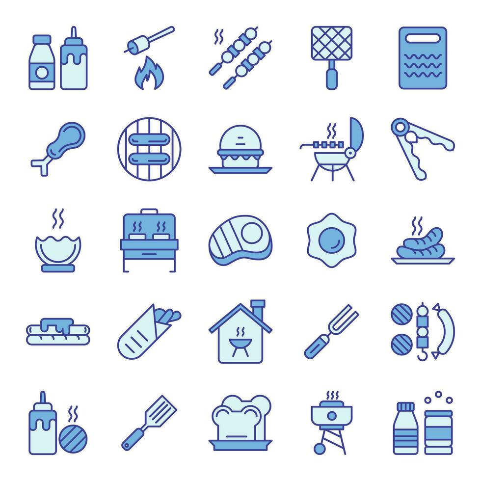 barbeque icons set vector