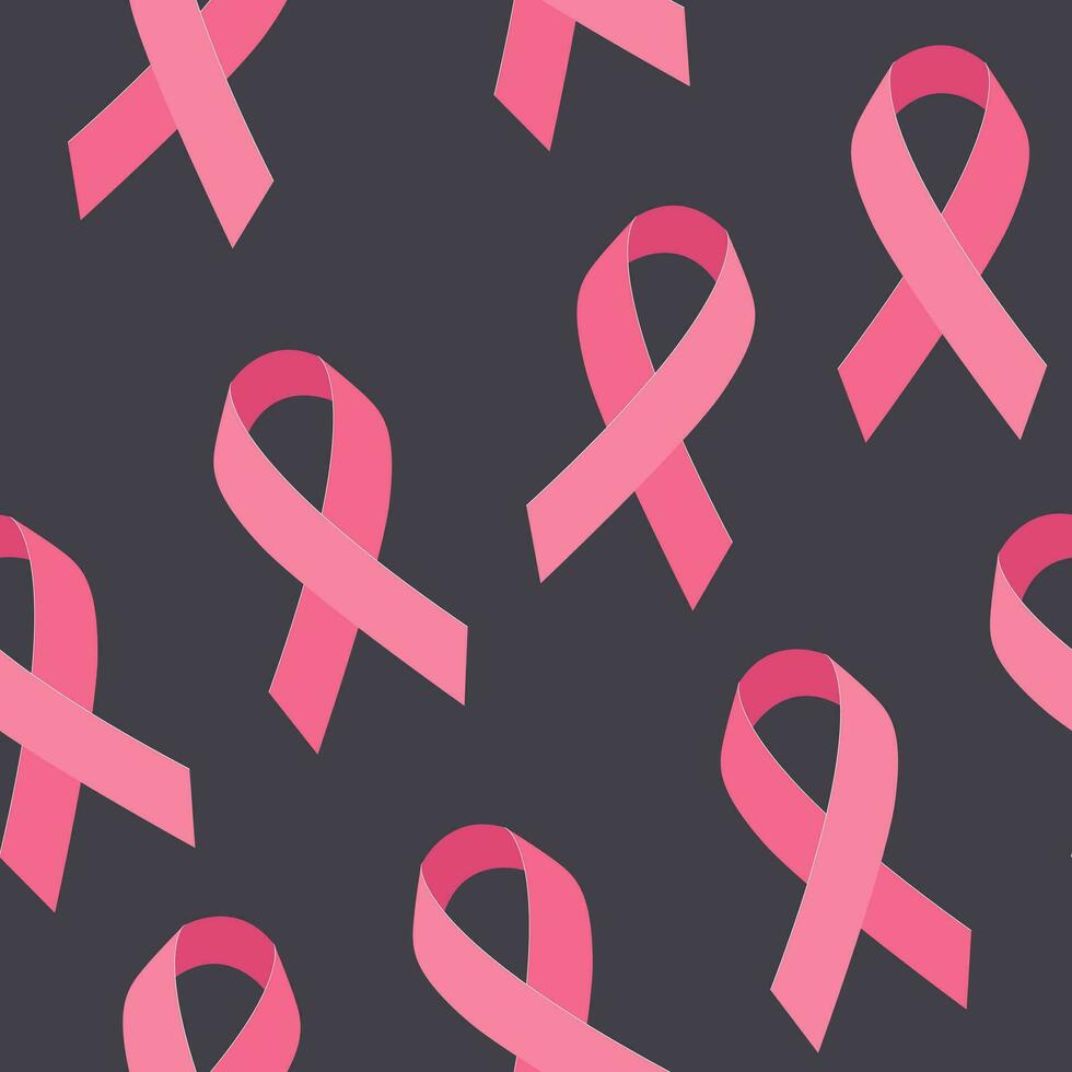 Seamless vector pattern with pink ribbon for World Breast Cancer Awareness Month and International day against breast cancer in October. Modern illustration.