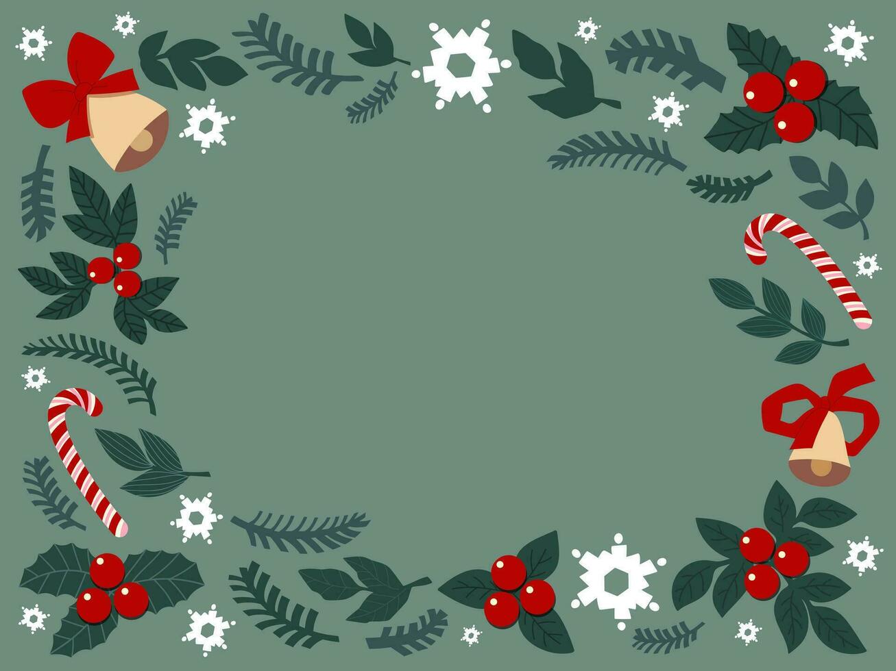 christmas background frame made of drawn cute elements snowflakes  bells flat illustration vector