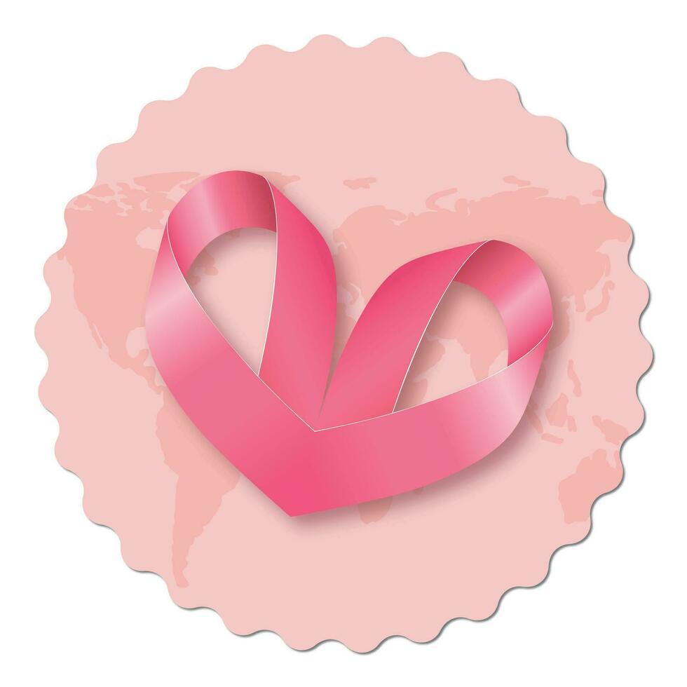 Pink ribbon sticker for World Breast Cancer Awareness Month in October. Vector illustration. EPS 10.