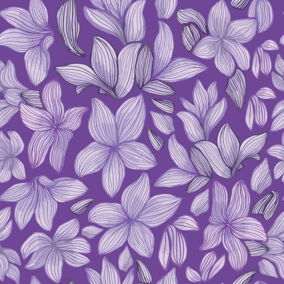 Seamless pattern of purple painted flowers. Perfect for fabrics, wrapping paper, wallpaper vector