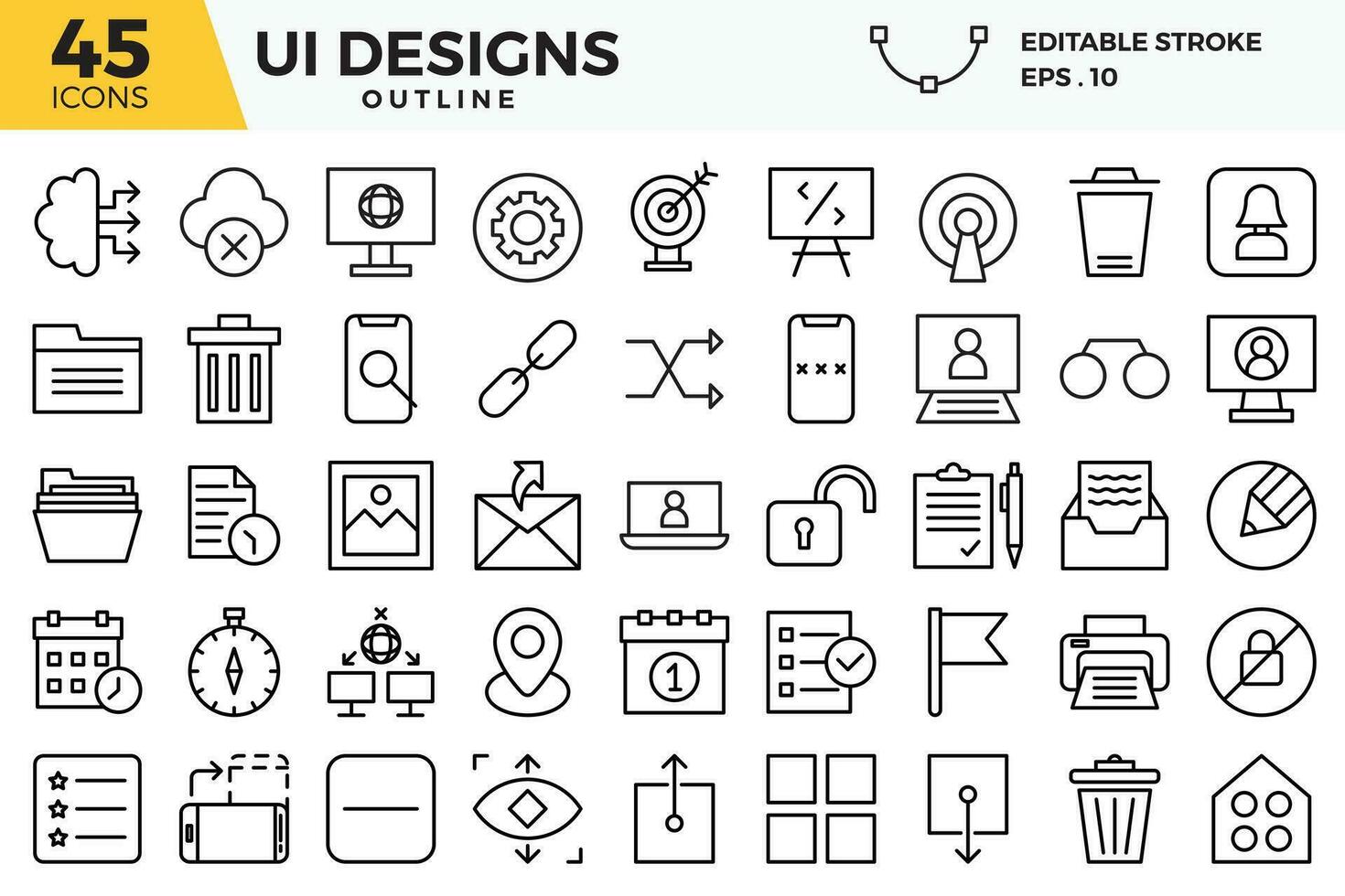 UI design outline icons set. The collections include for web design ,app design, UI design,business and finance ,network and communications and other vector