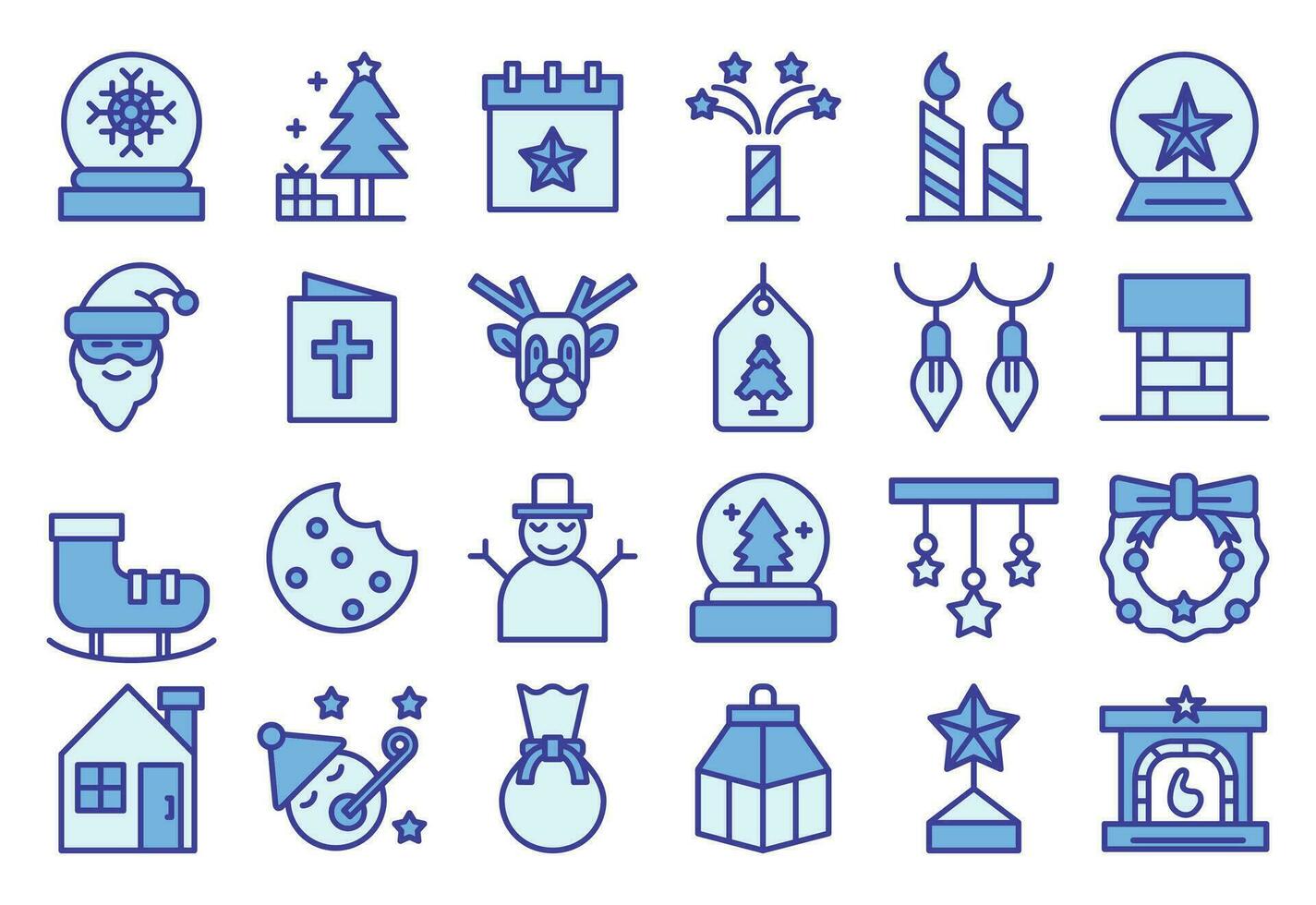 Christmas, blue colored outline icons set. The collection includes for mobile app web, or site design. Christmas vector illustrations
