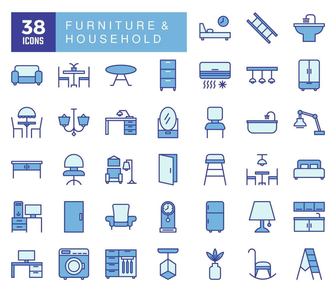 furniture and household icons set vector