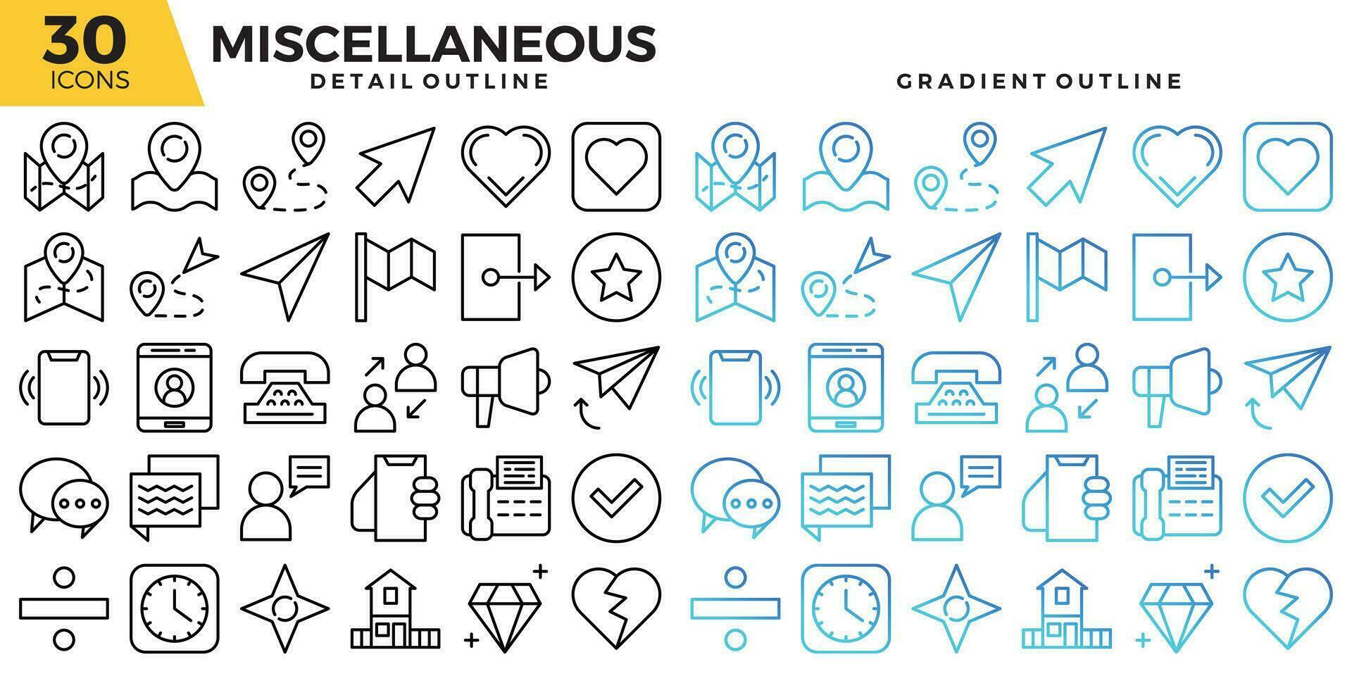 Miscellaneous outline icons set. The collections include for web design,app design, software design, presentations,marketing or communications,ui design and other vector