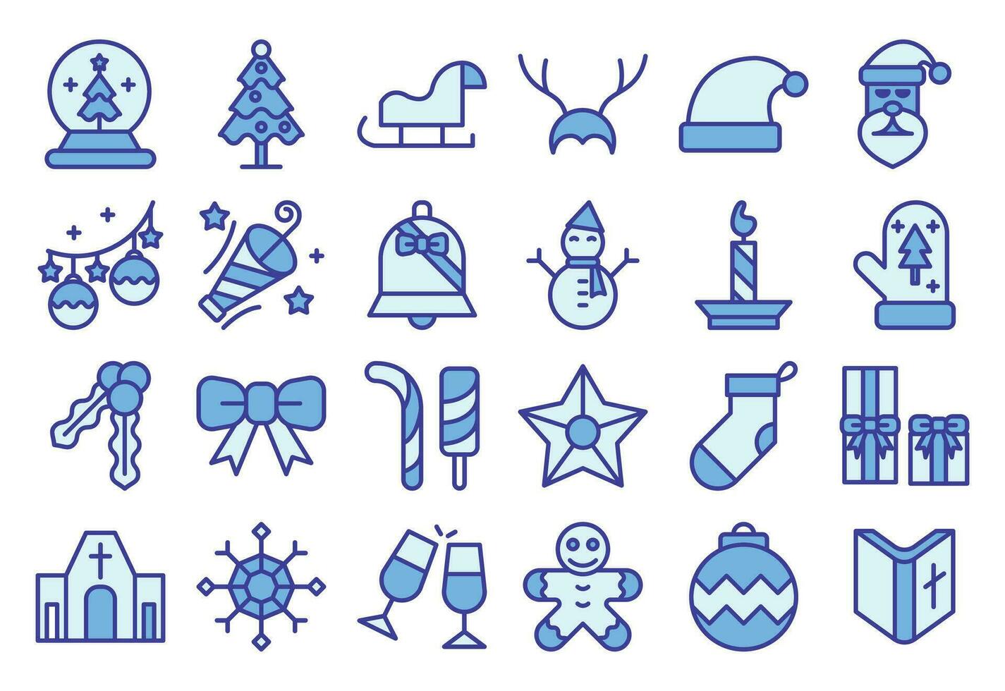 Christmas, blue colored outline icons set. The collection includes for mobile app web, or site design. Christmas vector illustrations