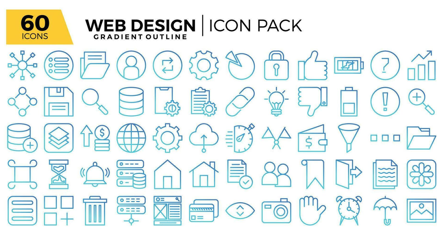 Web design gradient outline icons set. The collections include for web design,app design, software design, presentations,marketing or communications,ui design and other vector