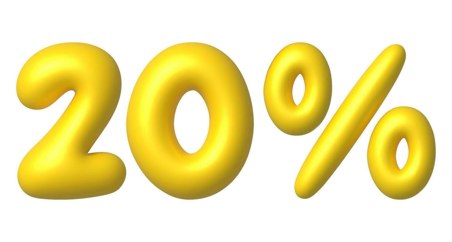 Golden glossy 20 percent discount vector icon. 3d vector realistic design element.