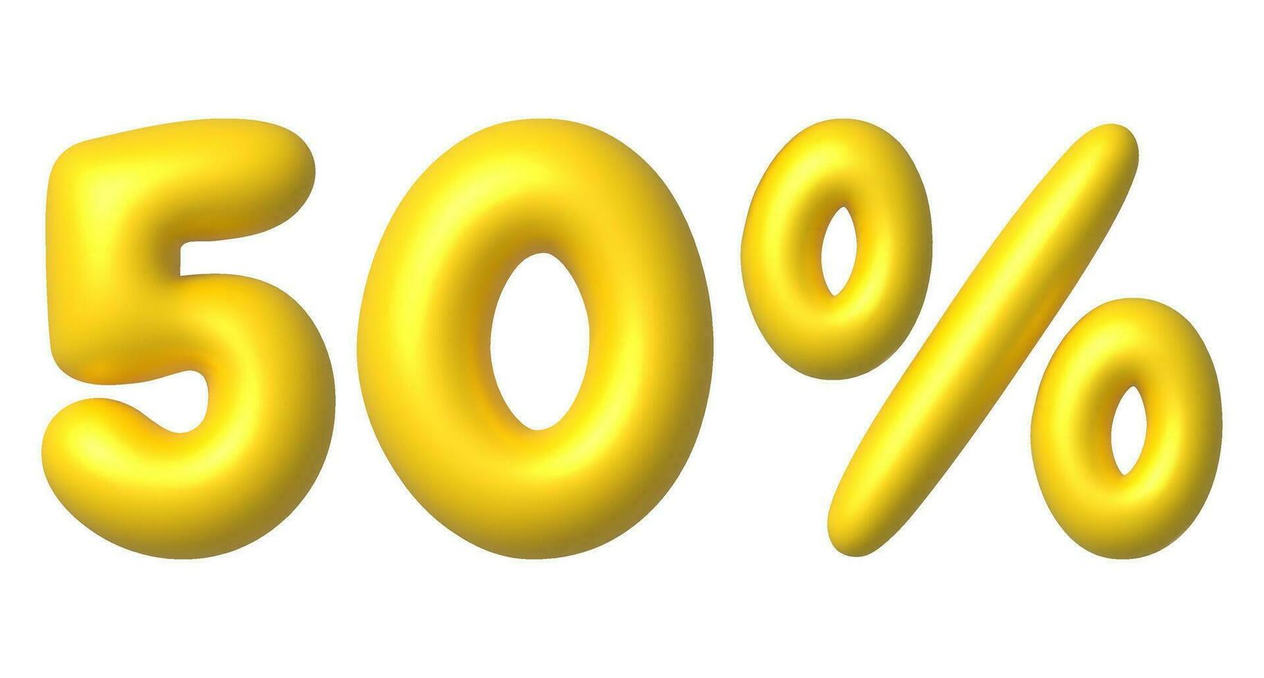 Golden glossy 50 percent discount vector icon. 3d vector realistic design element.