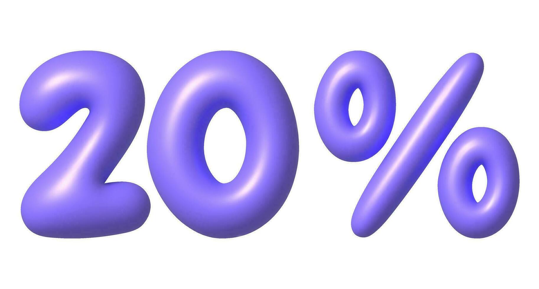 Purple glossy 20 percent discount vector icon. 3d vector realistic design element.