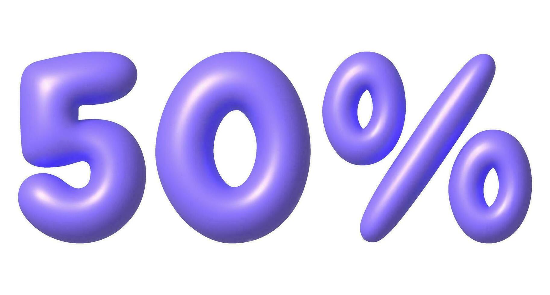 púrpura lustroso 50 por ciento descuento vector icono. 3d vector realista diseño elemento.