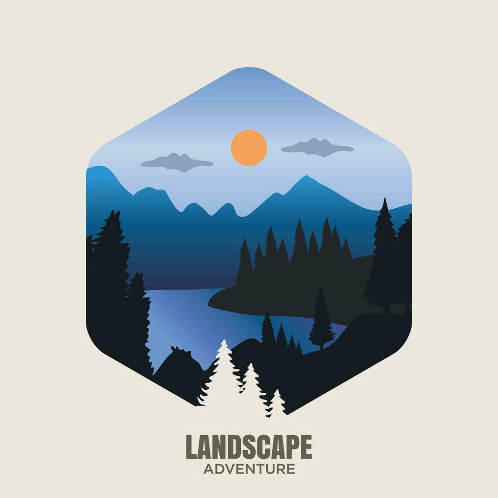 Blue Landscape Adventure illustration. Vector landscape