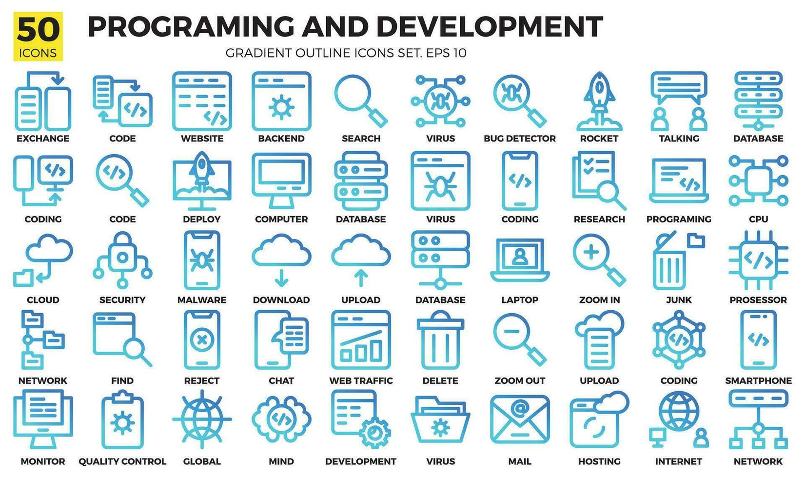 programing and development gradient outline icons set. The collection includes of business developments,programing , web design,app design and more. vector