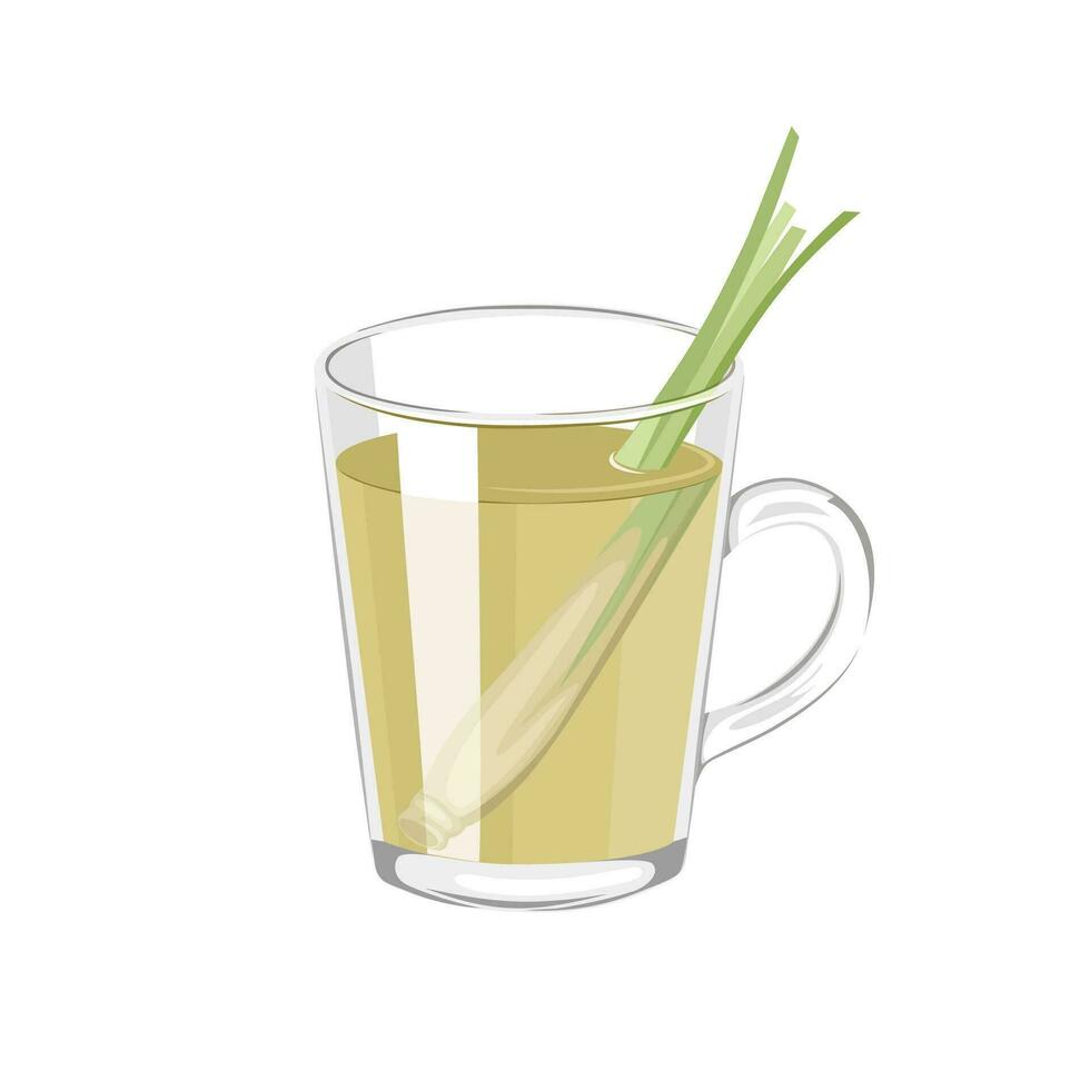 Vector illustration, glass of Cymbopogon or lemongrass drink, healthy herbal drink, isolated on white background.