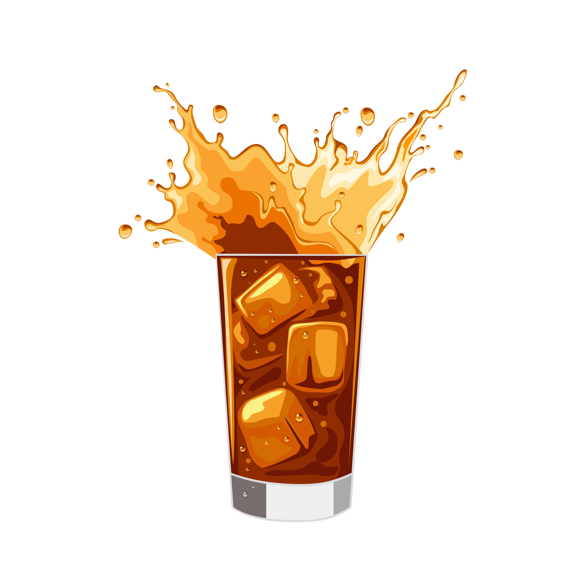 Vector illustration, glass of iced tea, with splashes, isolated on