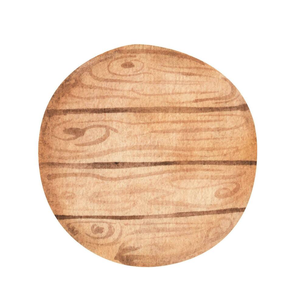 Wooden round board, pointer, sign. Watercolor illustration, rustic vector