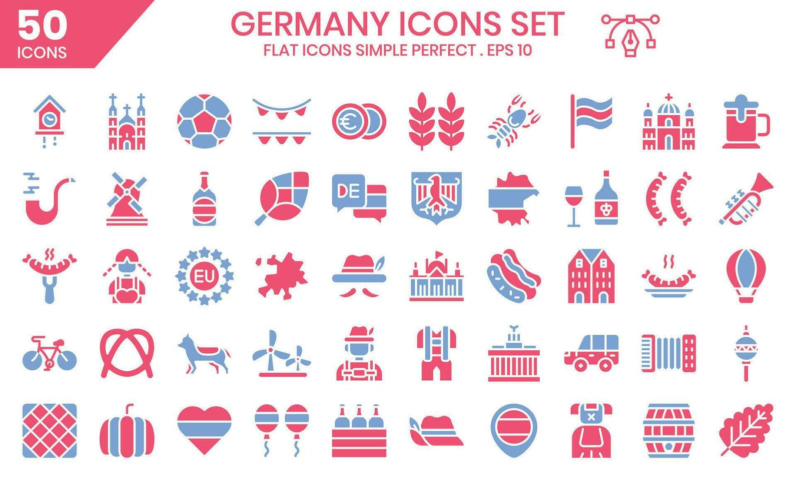 Germany flat two color icons set. The element collections can be used in social media posts, web design, app design, and more vector