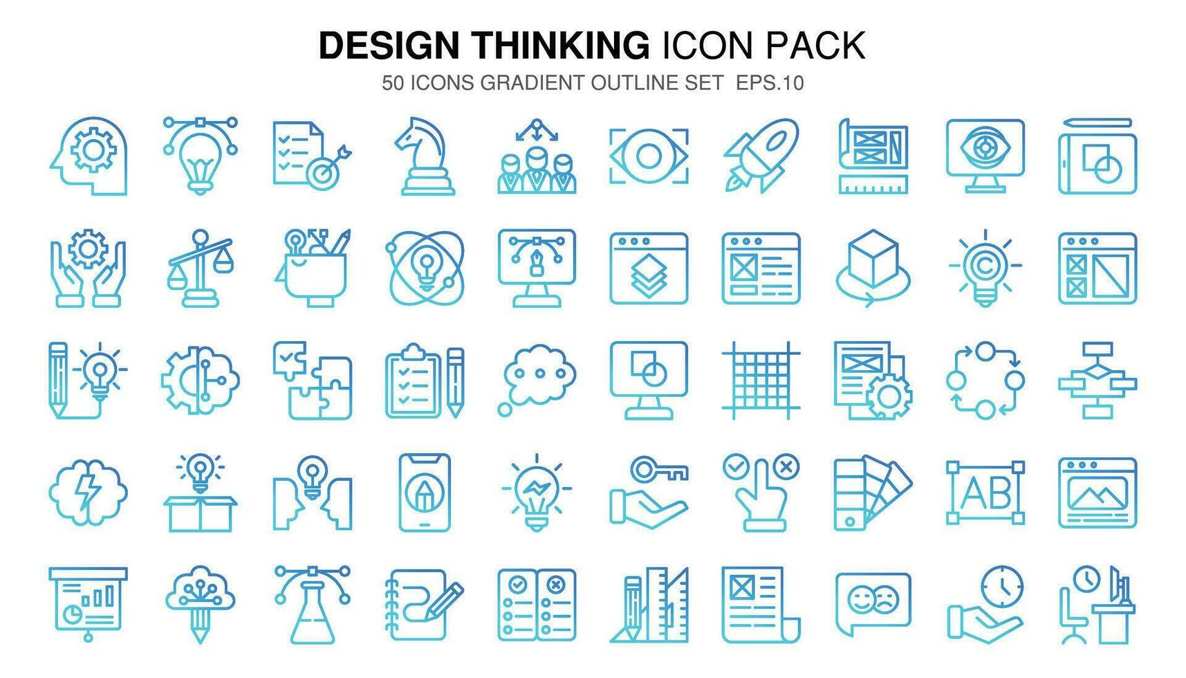 A set pack Design Thinking of gradient outline icons set. The collection includes of business developments,programing , web design,app design and more. vector