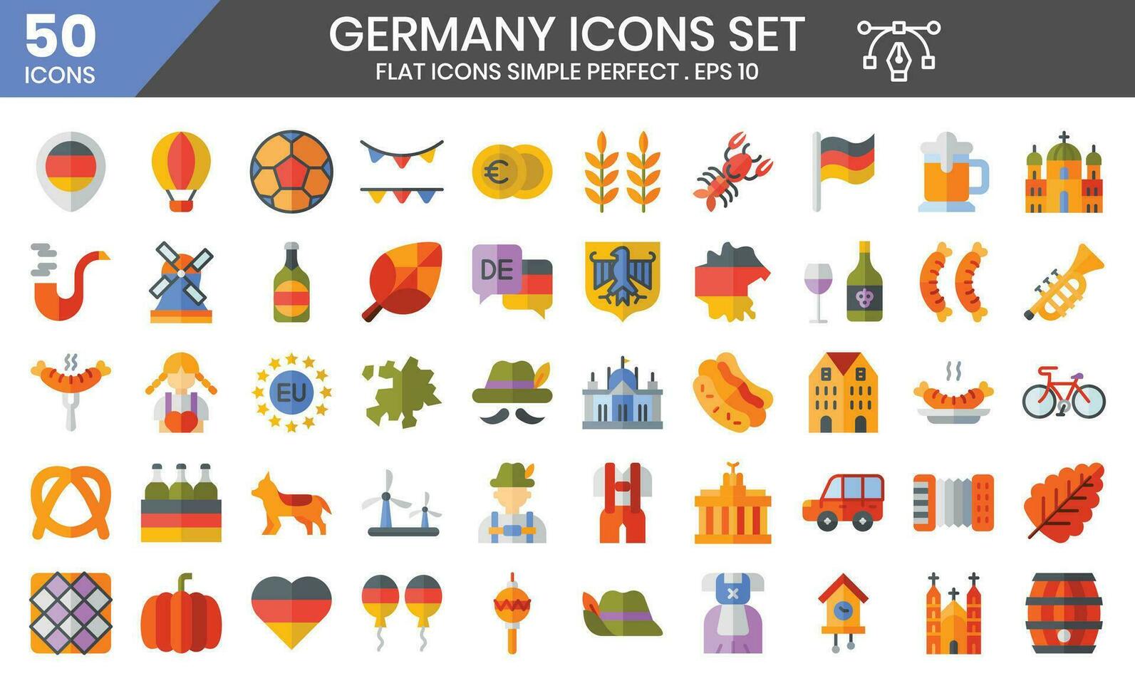 germany flat icons set vector
