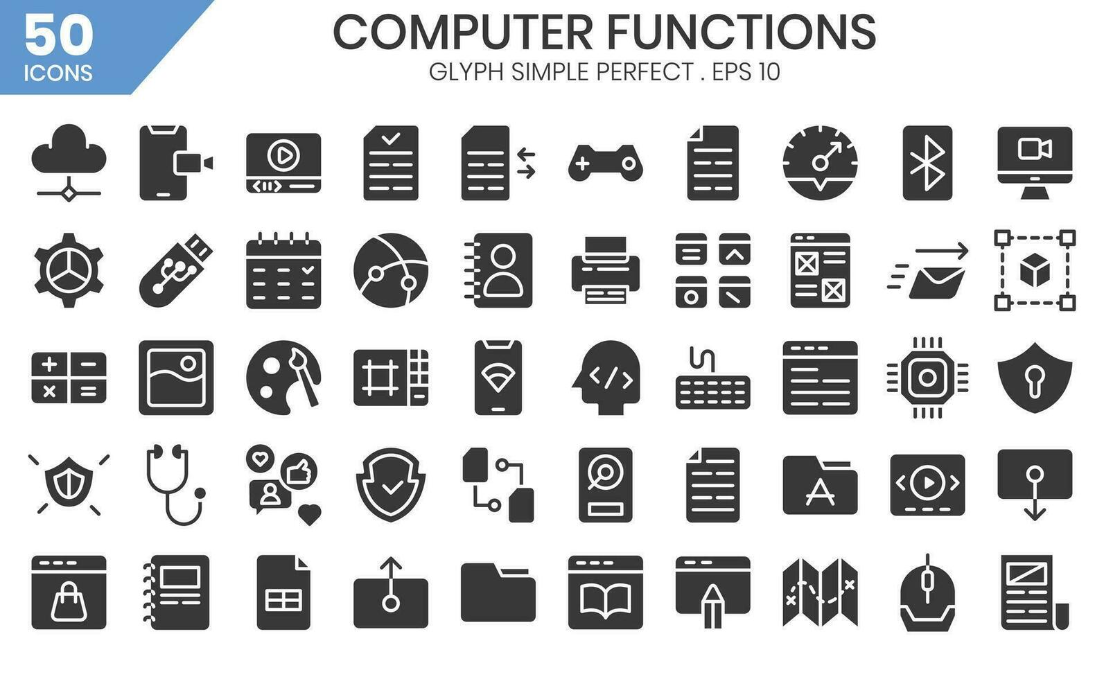 computer tools glyph icon set.The collection includes business and development, programming, web design, app design, and more. vector