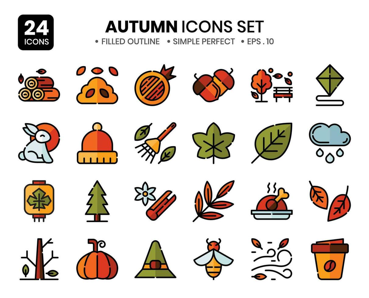 autumn season detailed outline icons set.The element collection includes be used in social media posts, web design, app design, and more. vector