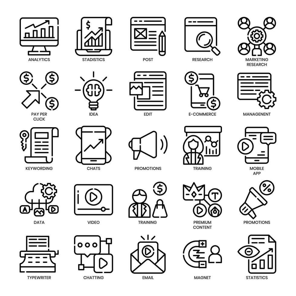 Digital marketing , Thin Line and Pixel Perfect Icons set. vector