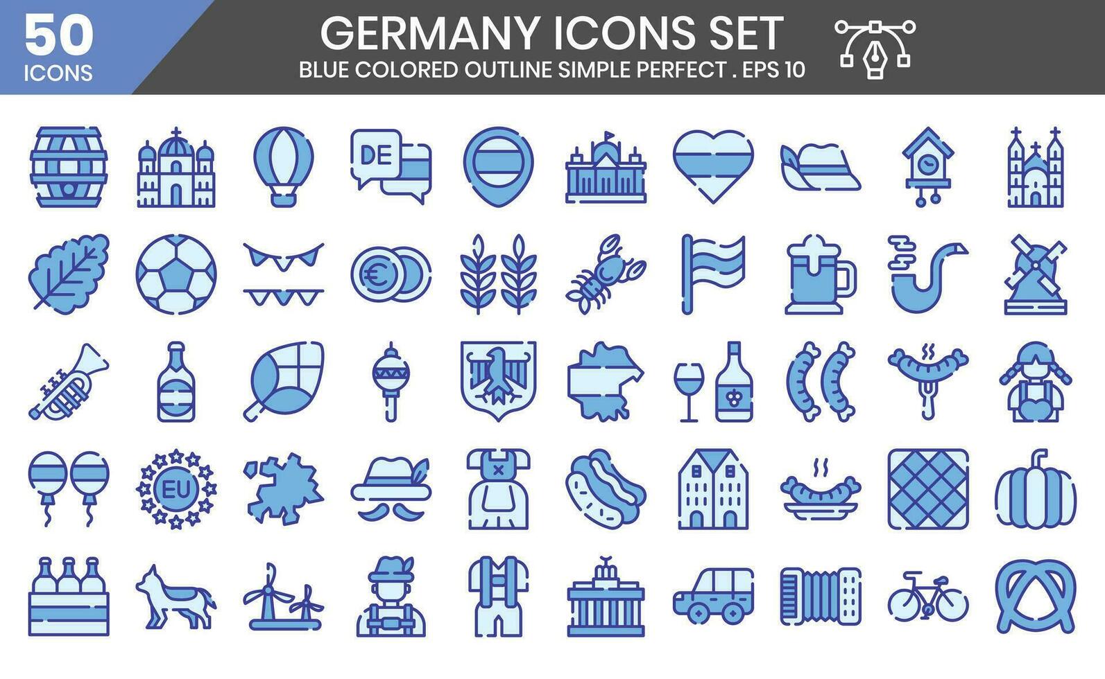 Germany blue color icons set. The element collections can be used in social media posts, web design, app design, and more vector