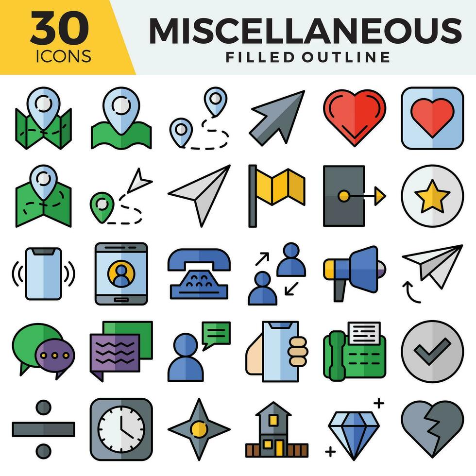 Miscellaneous filled outline icons set. The collections include for web design,app design, software design, presentations,marketing or communications,ui design and other vector