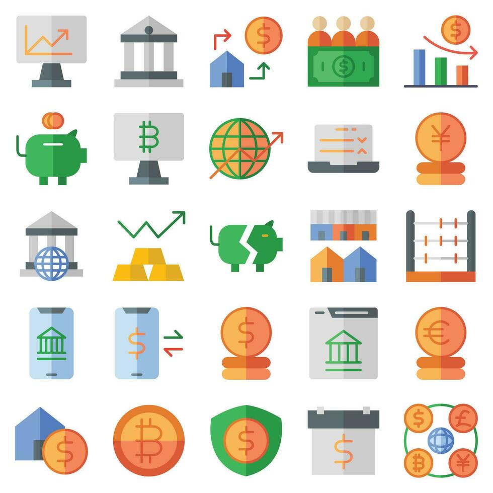 A set pack of economy flat icons set. The collection includes for mobile app,web design, UI or site design. vector