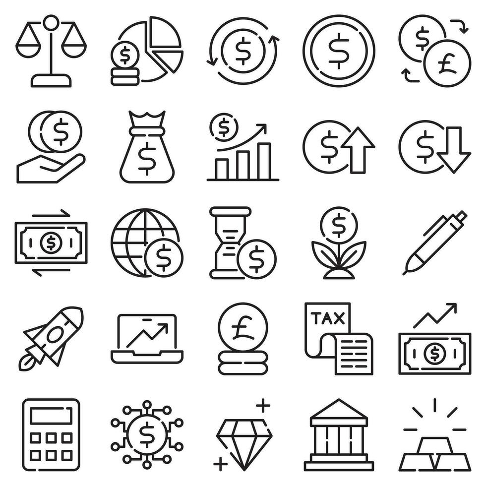 economy outline icons set. The collection includes for mobile app,web design, UI or site design vector