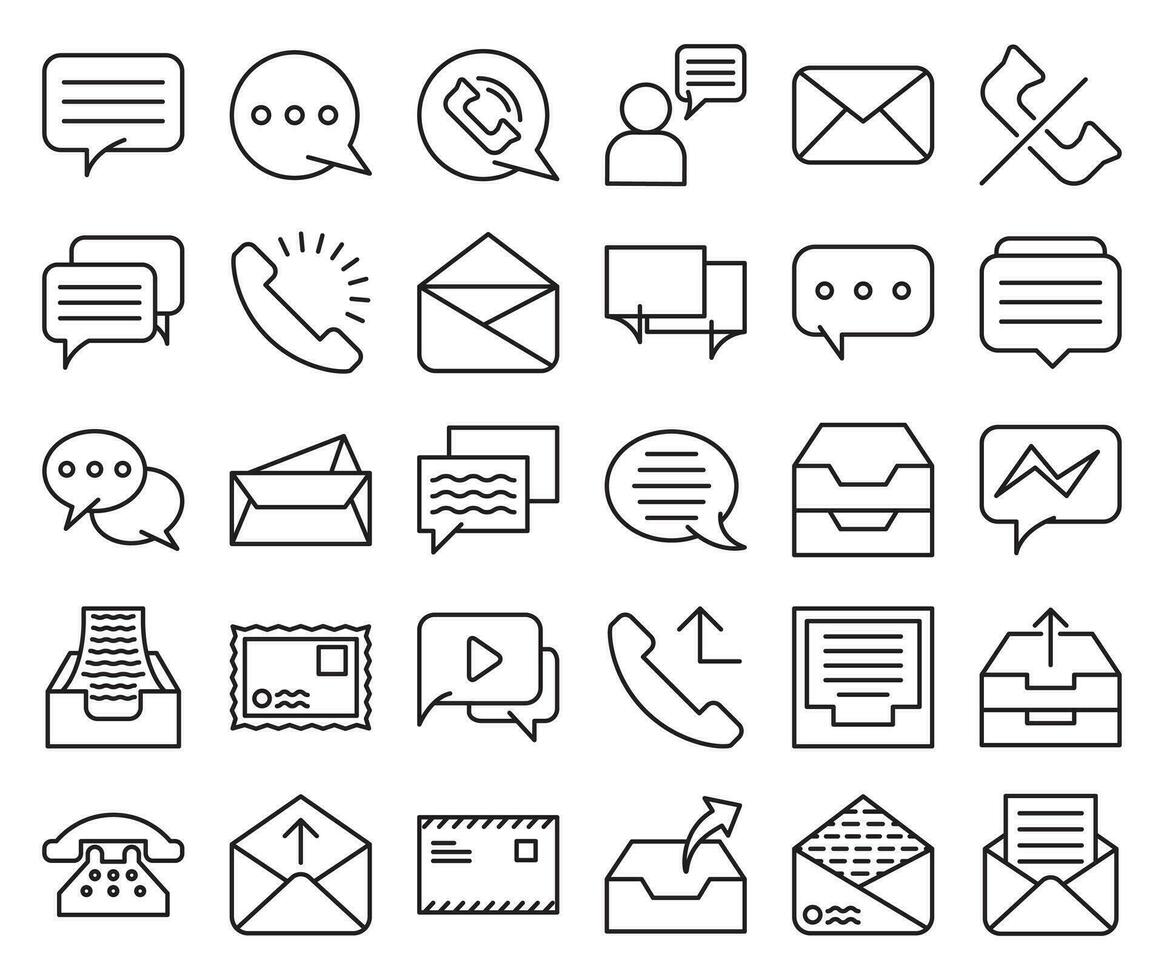 Pack of line Dialog and letters icons set vector