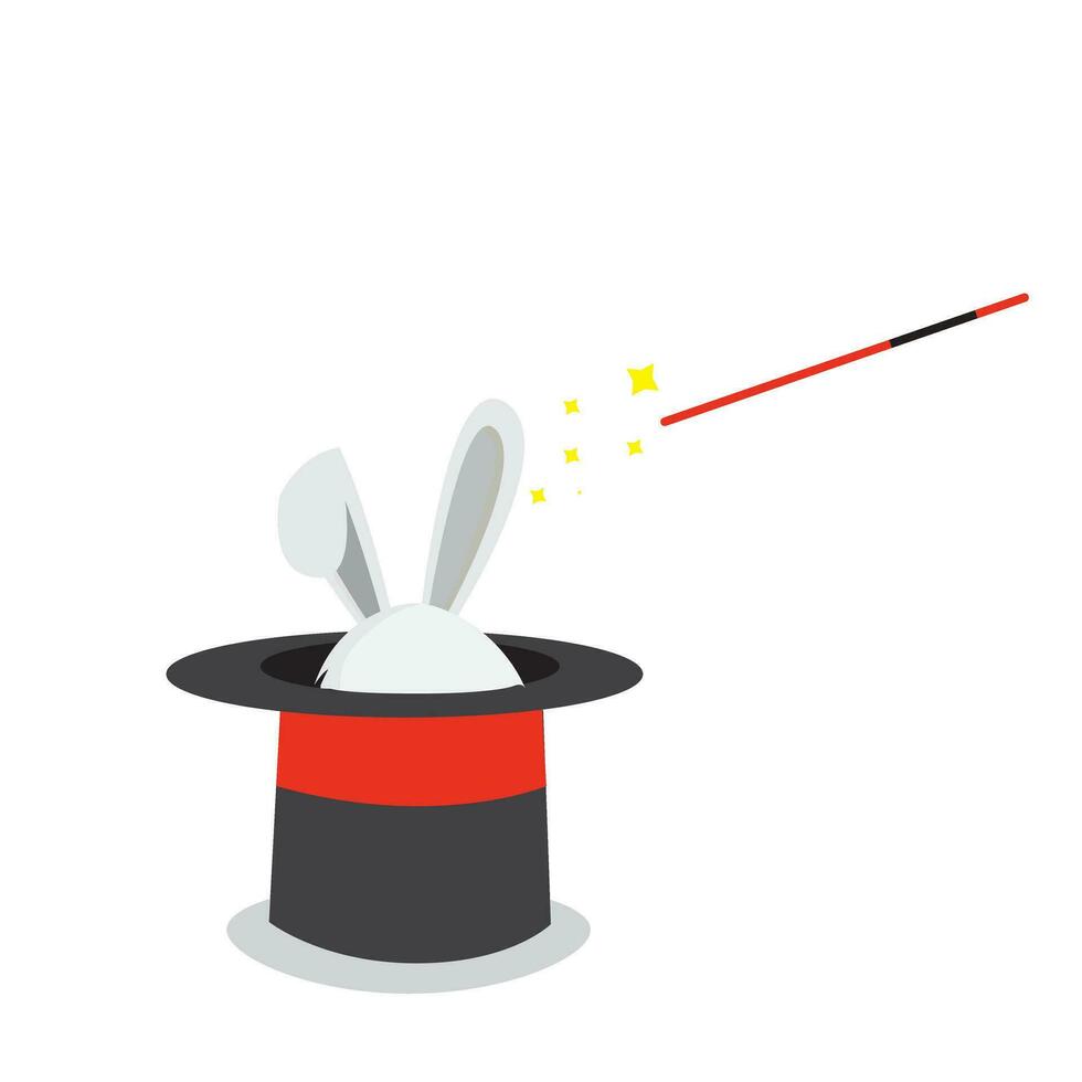 Vector illustration rabbit in magic hat. Flat icon