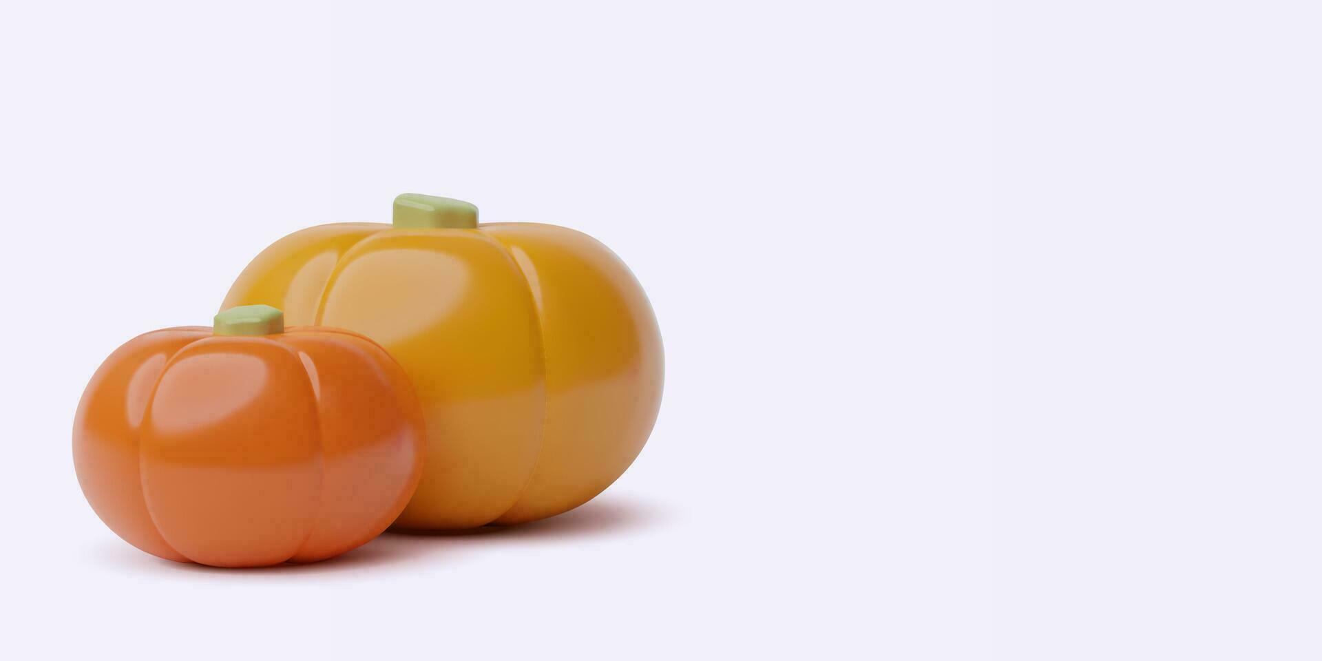 3d realistic Pumpkins with copy space. Autumn harvest horizontal background for advertising, promotion, Thanksgiving cards. vector