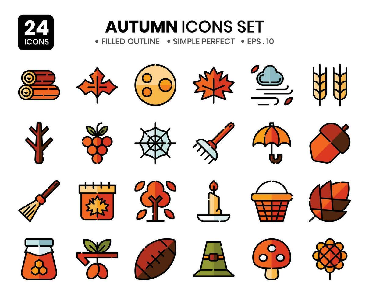 autumn season detailed outline icons set.The element collection includes be used in social media posts, web design, app design, and more. vector