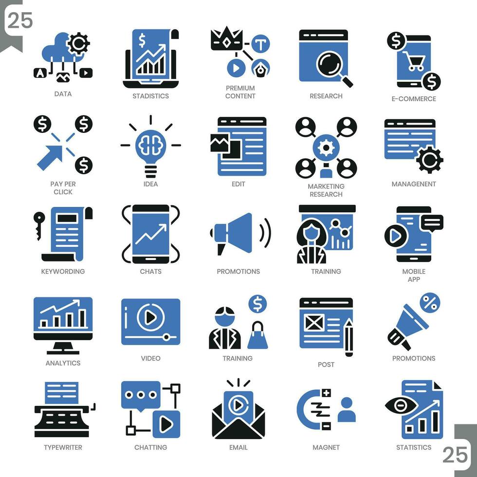 Digital marketing, Flat two-color icon set, and Pixel Perfect Icons set vector