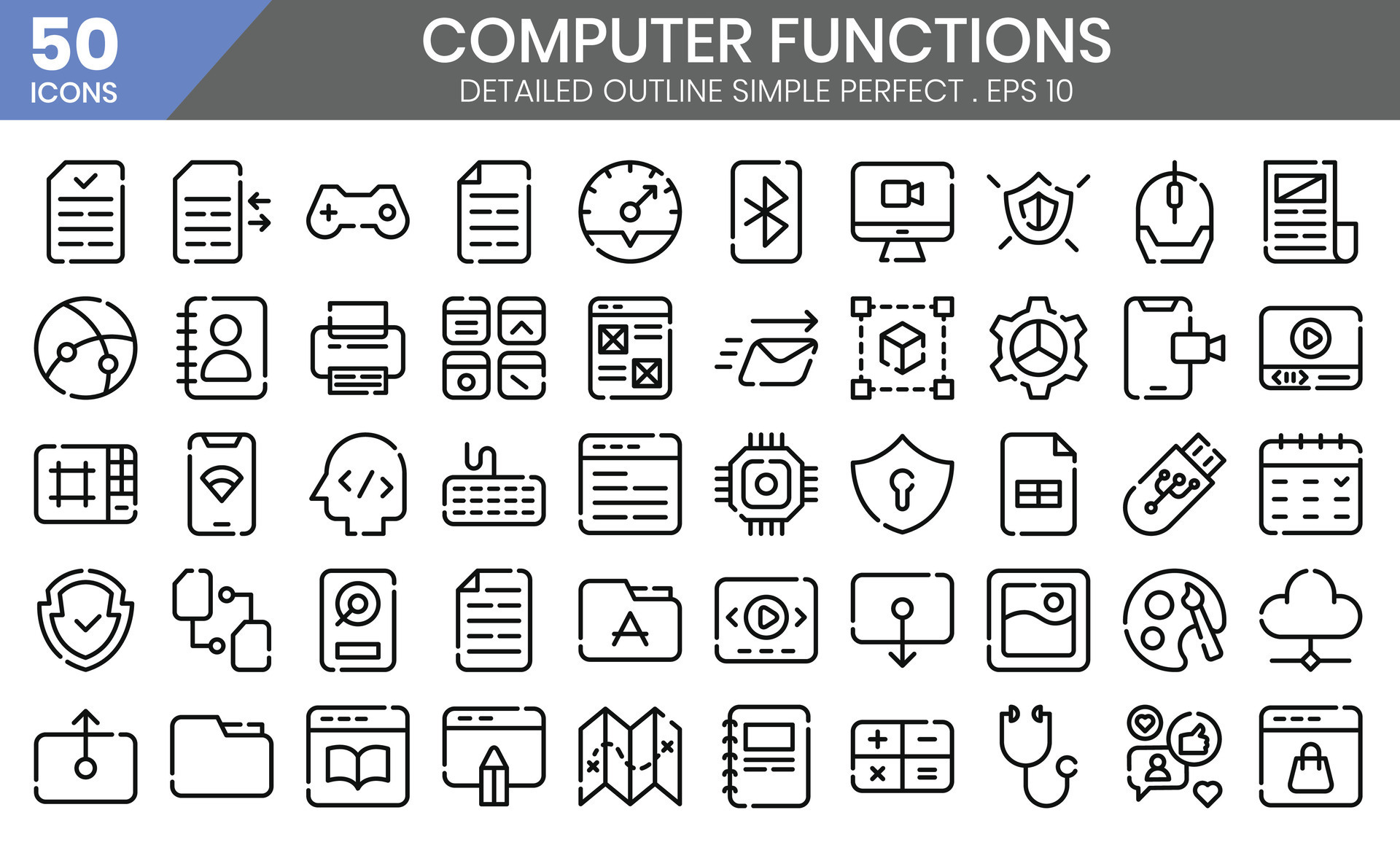 computer tools thin outline icon set.The collection includes business