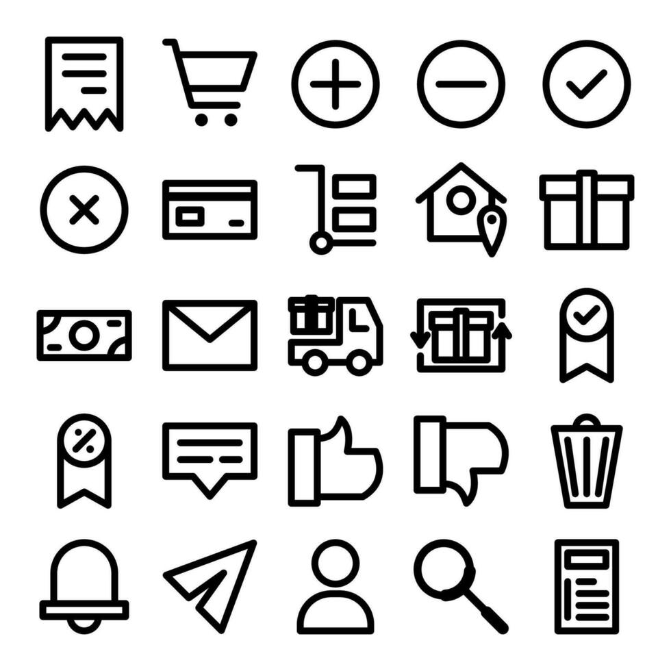 The outline icon set with an e-commerce theme is suitable for various design projects vector