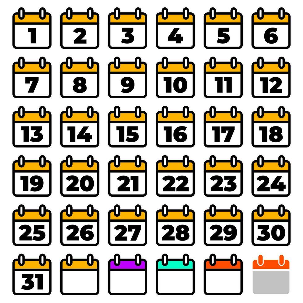 calendario ilustraciones para el Primero a 31 son adecuado a complemento ninguna diseño proyecto vector