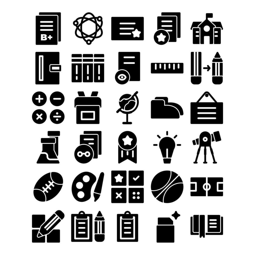 A collection of school-themed solid icons suitable for a variety of design projects vector