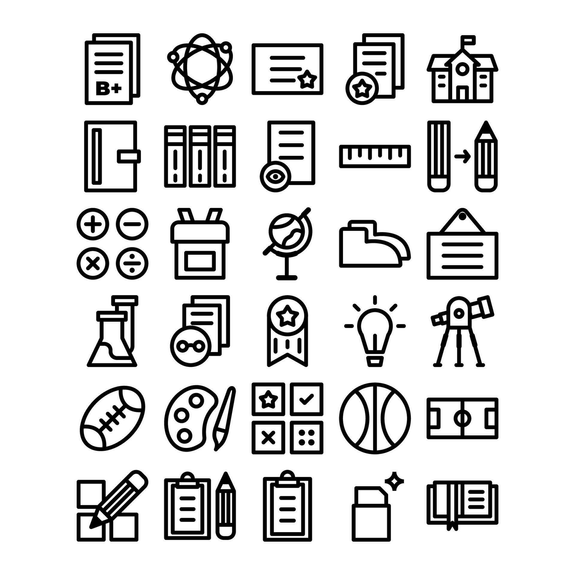 A collection of school-themed icons suitable for a variety of design ...