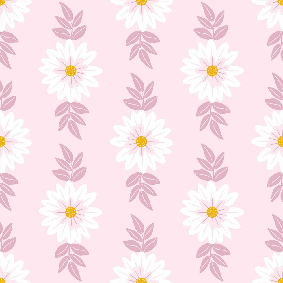Daisies, chamomile seamless pattern pink vector