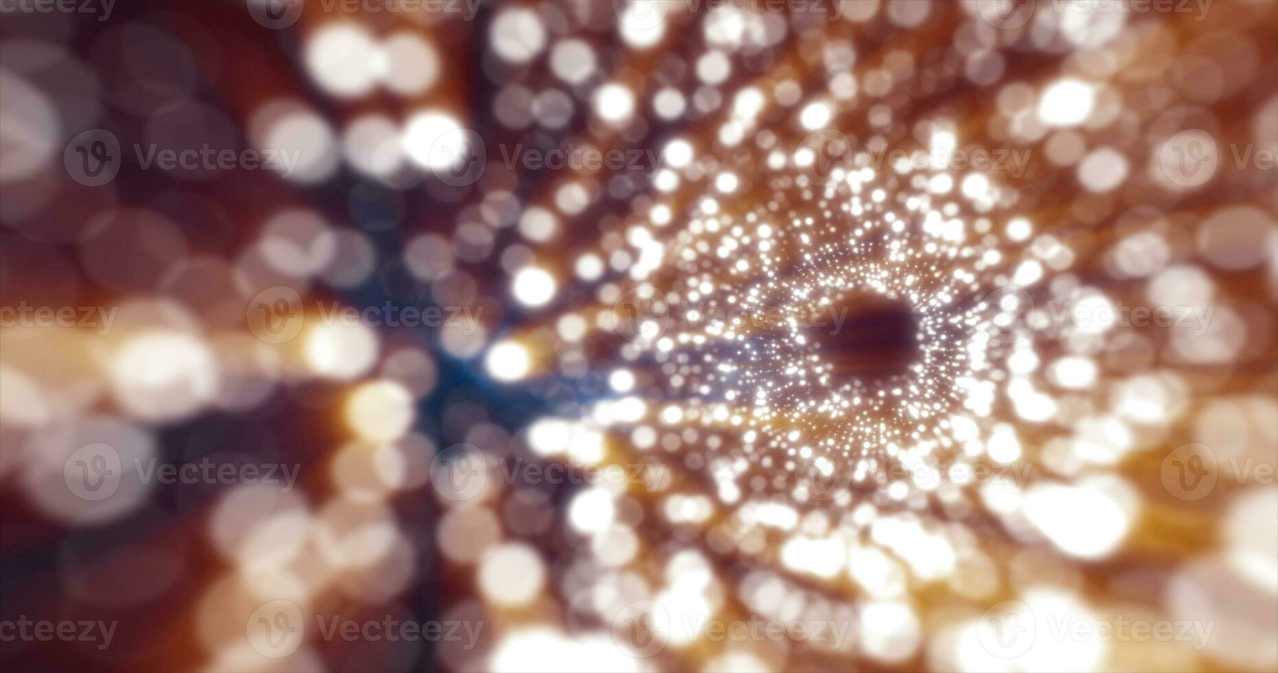 Tunnel of orange energy particles blurred bokeh glowing bright abstract background photo
