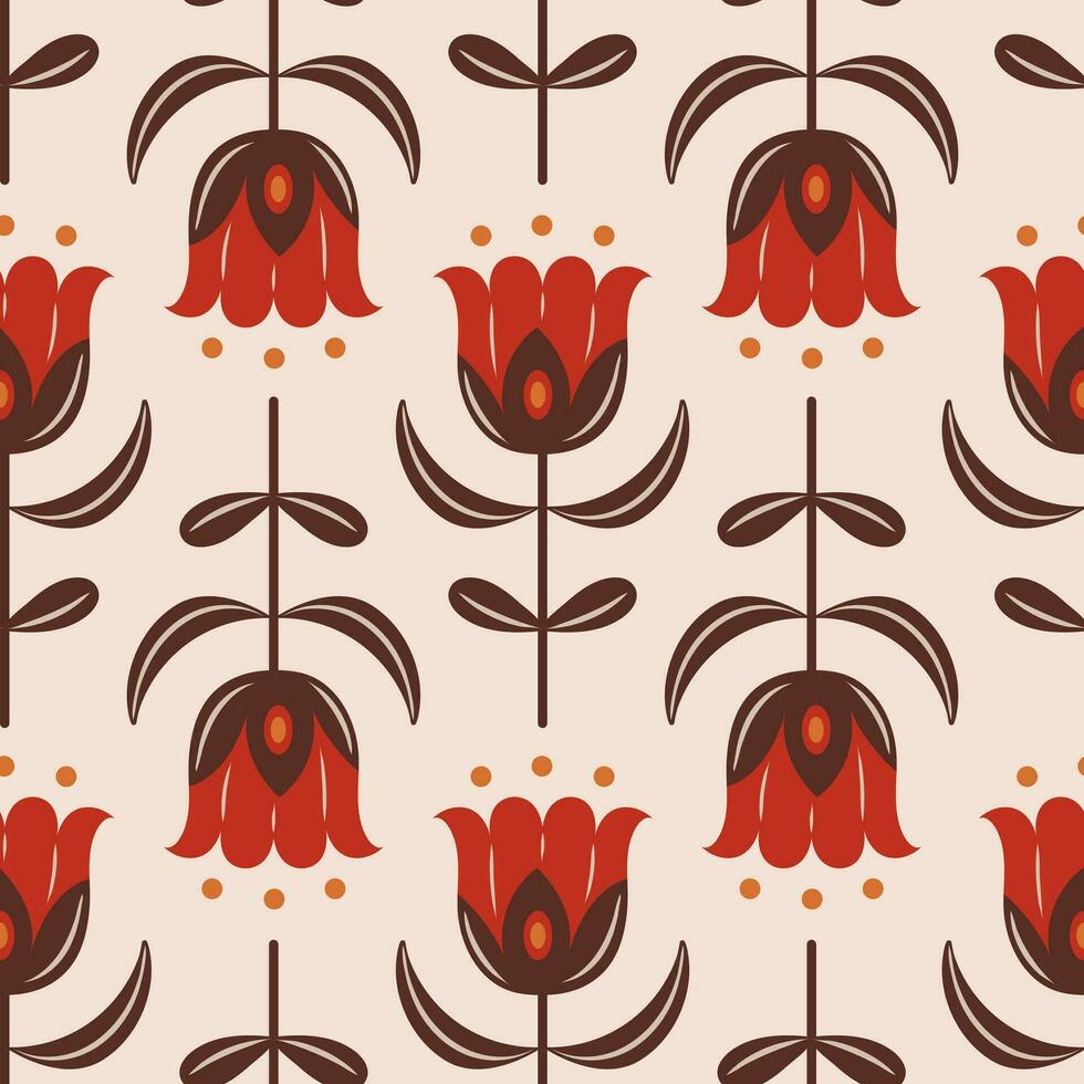 Tulips pattern Scandinavian vintage style. vector