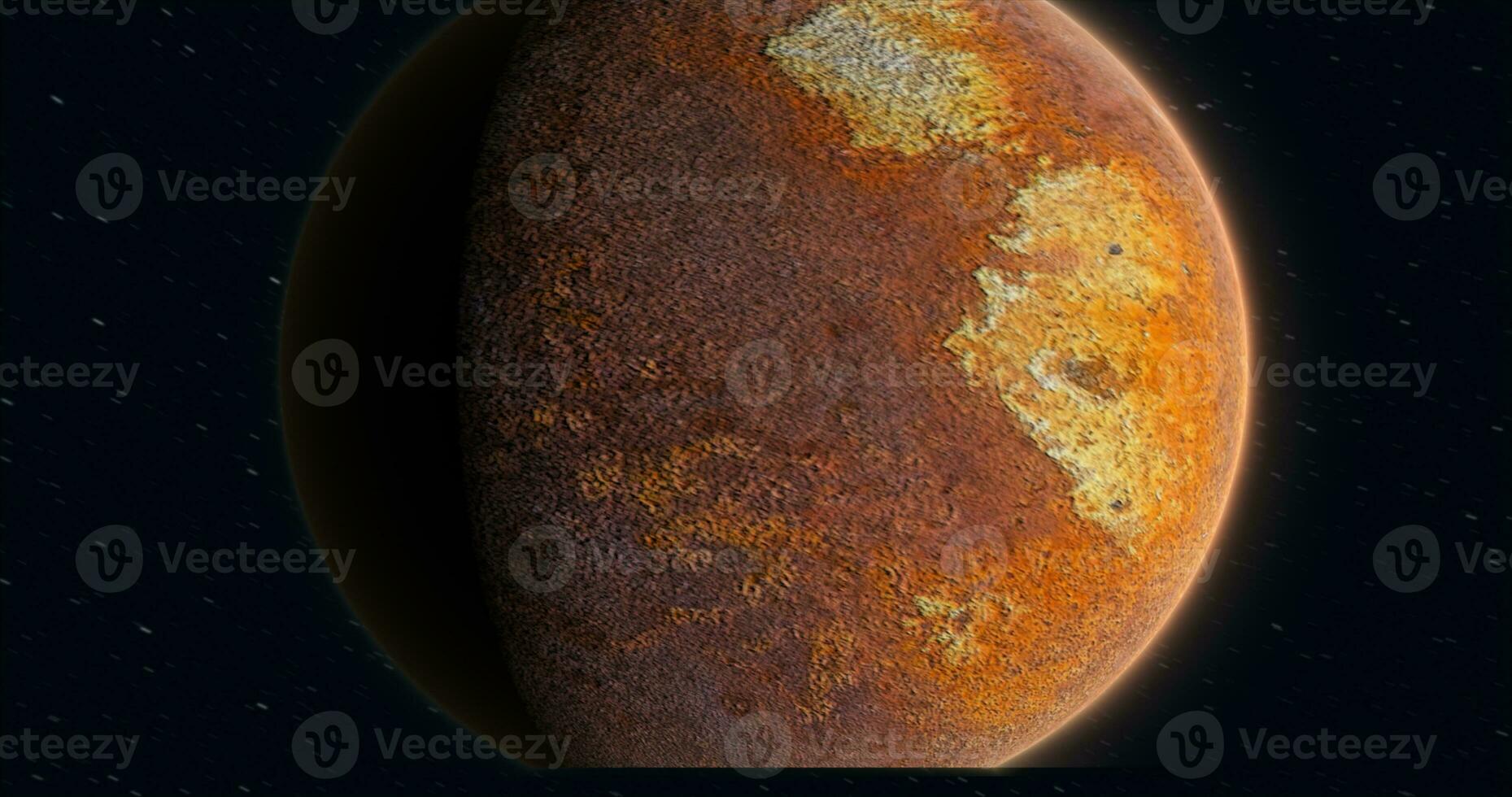 Abstract planet red rusty realistic futuristic round sphere against the background of stars in space photo