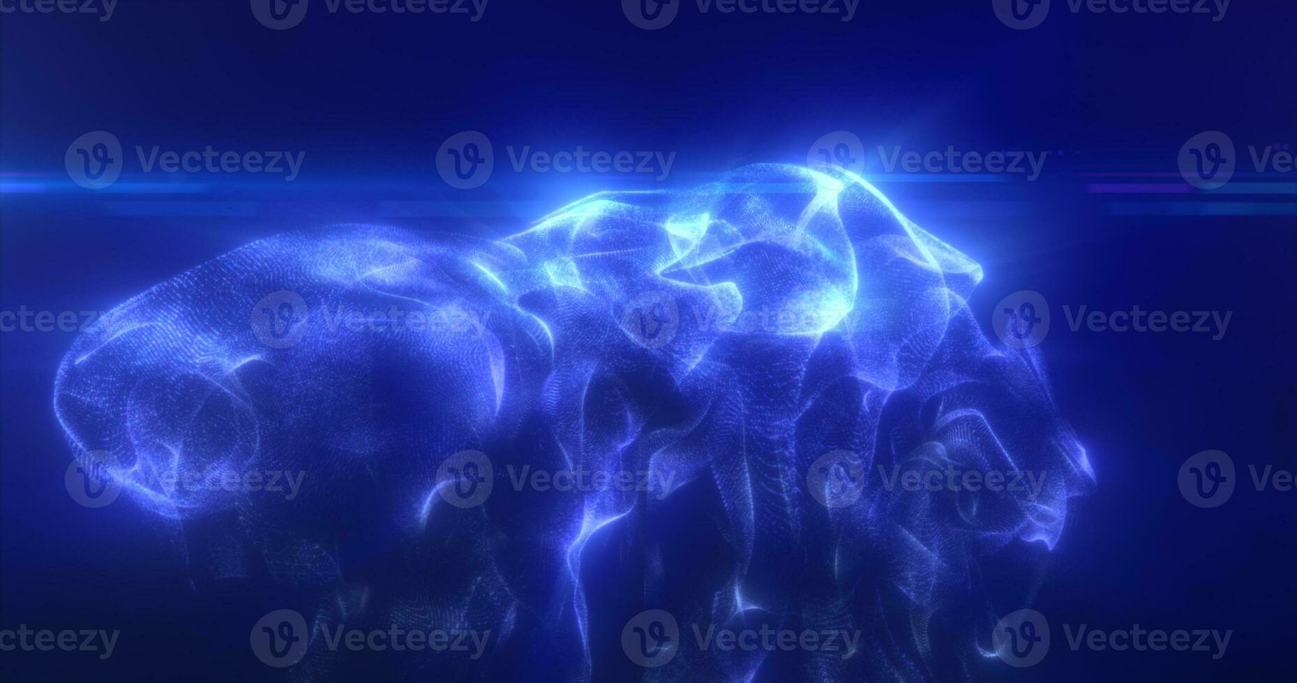 Abstract floating liquid from energetic blue particles glowing magical background photo