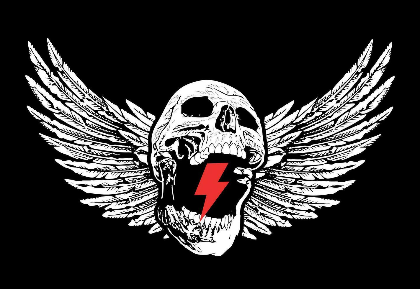 winged skull t-shirt design with the symbol of thunderbolt vector