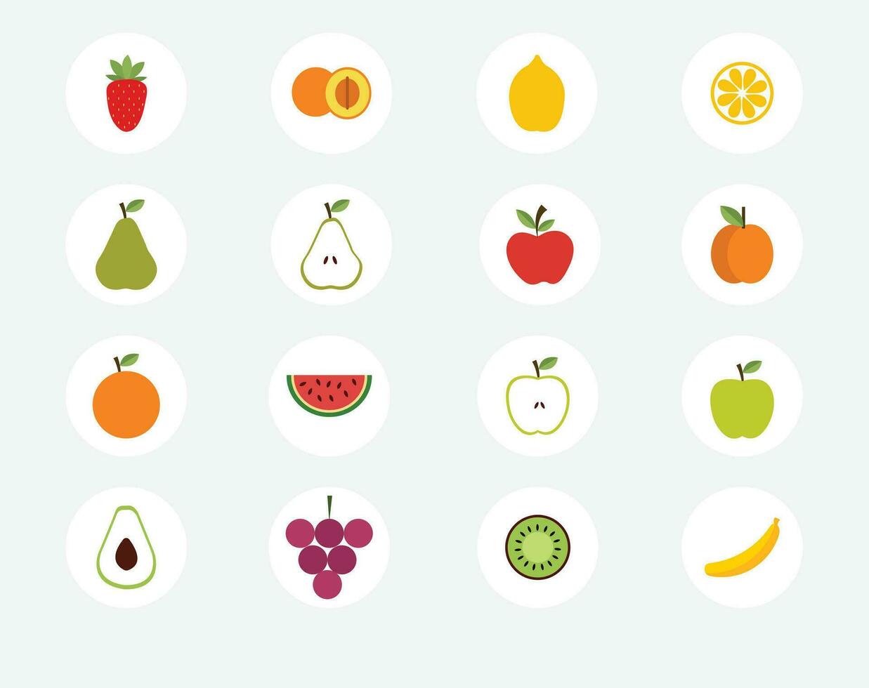 Fruta icono plano vector conjunto